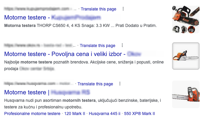 Image snippeti prikazuju slike na SERP-u